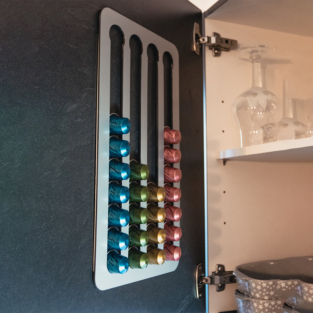PODY® Support Aimanté Pour Capsules Nespresso Vertuo – Rangement Gain De Place En Aluminium Argenté